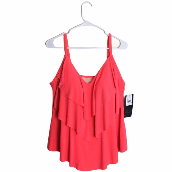 Women's Plus Size Tiered Tankini Top Neon Coral - Picture 4 of 8
